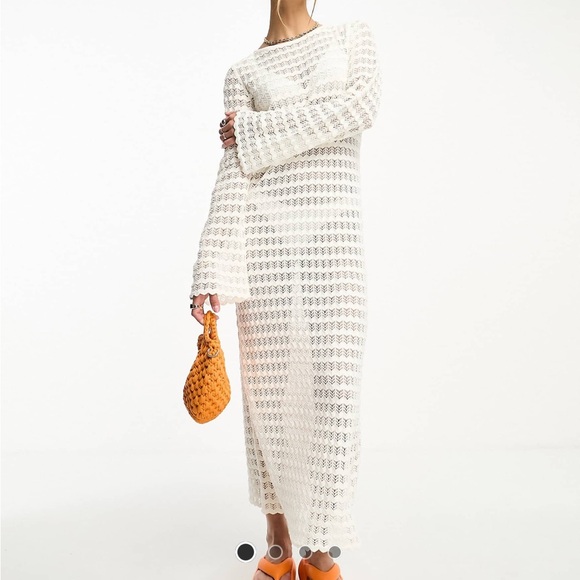 White Crochet Maxi Dress - Picture 1 of 7